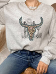 Western Leopard Cow Skull Crewneck Sweatshirt